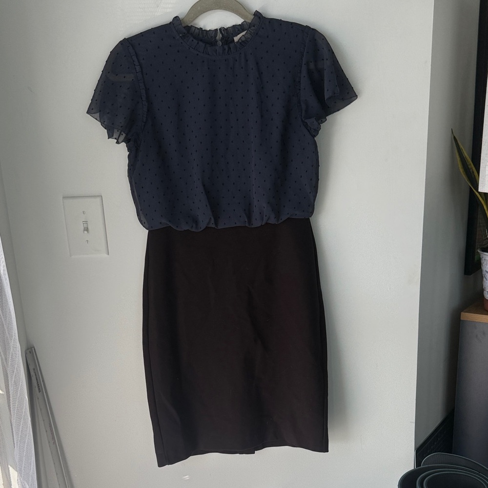 LOFT Charcoal dress with Black Dots